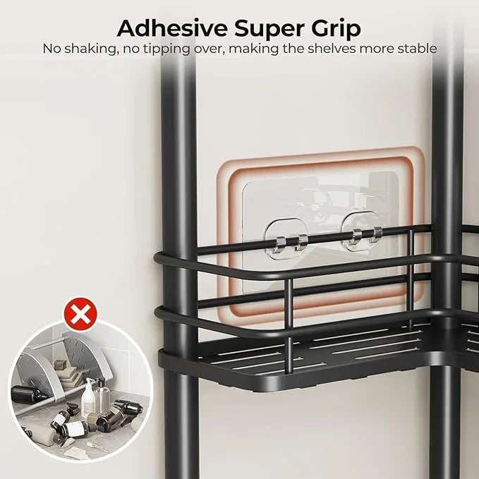 Orimade Rustproof 2 Tier Floor Standing Corner Shower Caddy Organizer with Toothbrush Holder, Large Spacing Floor Shower Shelf Rack Storage Stands with Hooks for Bathroom Kitchen, Black - ModernBath