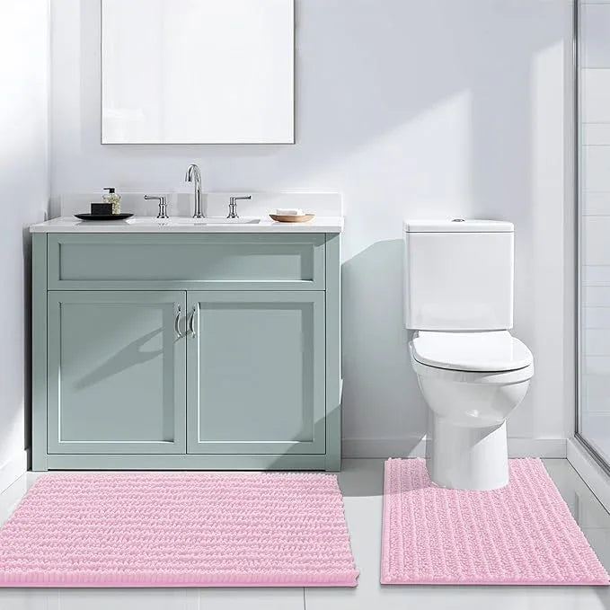 Arotive Luxury Chenille Bathroom Rug Mat, Extra Soft Thick Absorbent Shaggy Bath Rugs, Non-Slip Machine Wash Dry, Plush Bath Mats for Bathroom, Shower and Tub, 59x35, Pink - ModernBath