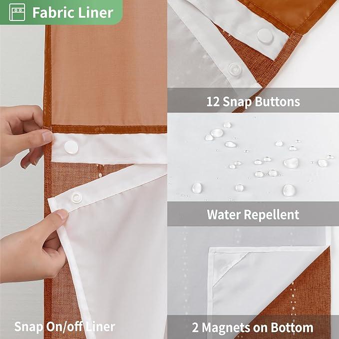 eachope No Hook Extra Long Shower Curtain Set with Snap-in Liner,Linen Textured Thick Striped Fabric with Tassels,Boho Chic Modern Farmhouse Bathroom Curtain,Water-Repellent,Orange,71x86 - ModernBath
