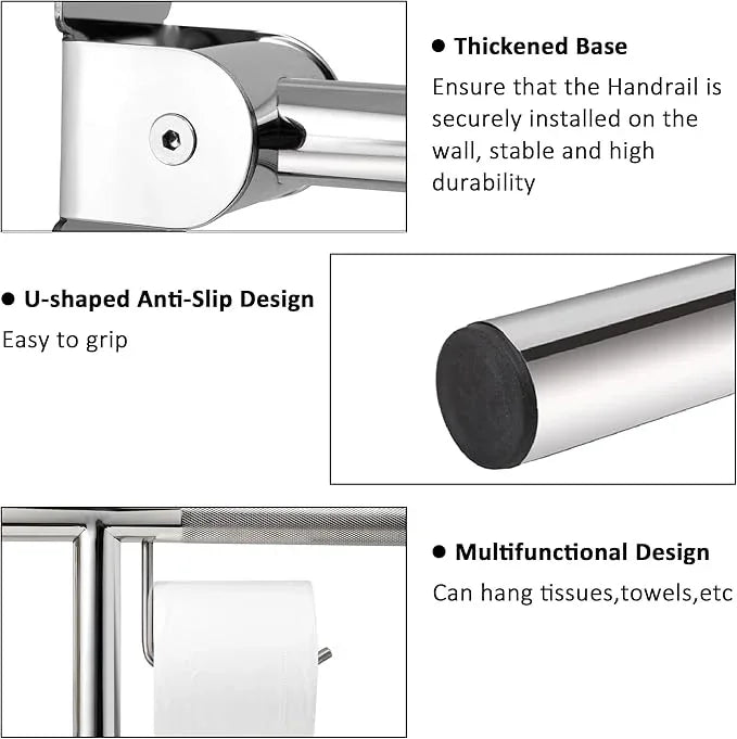 Handicap Grab Bar, 23.6 Inch Stainless Steel Toilet Safety Rails, Disabled Flip-Up Bathroom Grab Bars with Paper Holder, Anti-Slip Toilet Handrails Hand Grips Handicap Grab Bars for Elderly - ModernBath