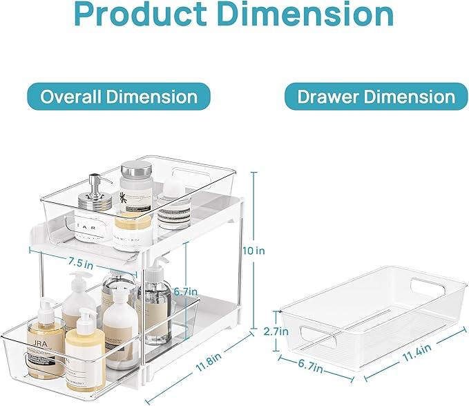Vtopmart 8 Pack Bathroom Organizer, 2 Tier Clear Under Sink Organizers Vanity Countertop Storage Container,Cabinet Drawers Bins, Pull-Out Organization with Track for Pantry, Kitchen - ModernBath