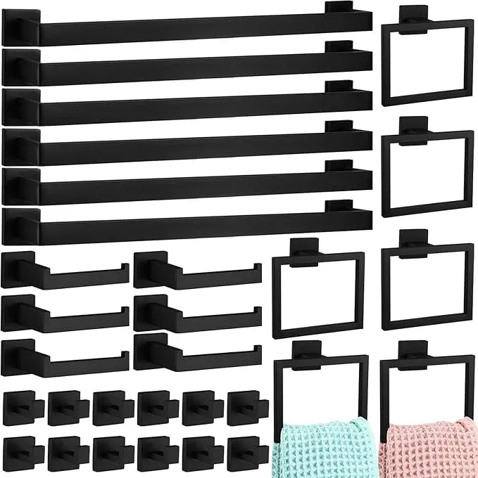 Gisafai 30 Pcs Black Bathroom Hardware Accessories Set 23.6 Inch Bath Towel Bar Kit Stainless Steel Bathroom Hardware Set Towel Racks Ring Robe Hooks Paper Holder for Wall Mounted - ModernBath