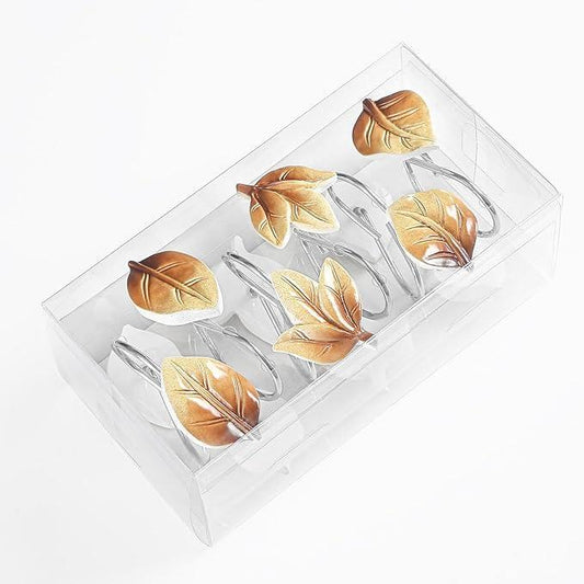 Gibelle 12PCS Leaves Shower Curtain Hooks, Brown Plant Leaf Decorative Shower Curtain Hooks Metal Rustproof Cute Eucalyptus Shower Curtain Rings Bathroom Decoration Accessories - ModernBath