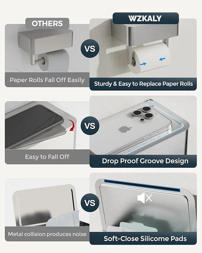 Toilet Paper Holder, Stainless Steel Wall Mount Bathroom Organizer with Shelf, Flushable Wipes Dispenser Storage Fits Any Bathroom and Hide Your Wet Wipes, Regular Roll (nickel) - ModernBath