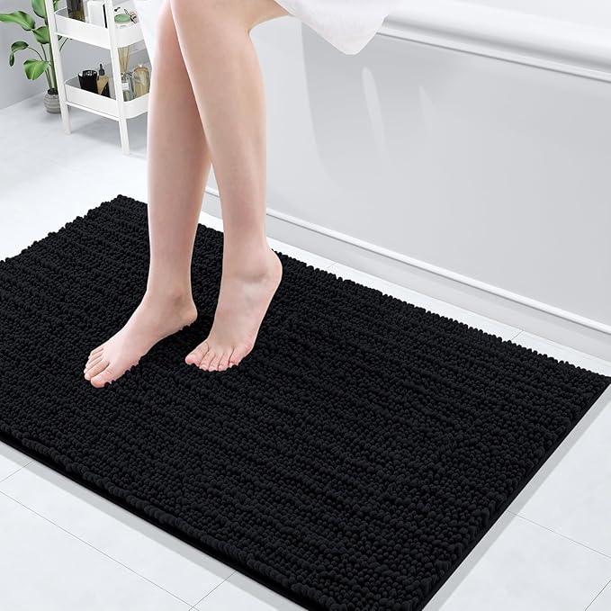 Arotive Luxury Chenille Bathroom Rug Mat, Extra Soft Thick Absorbent Shaggy Bath Rugs, Non-Slip Machine Wash Dry, Plush Bath Mats for Bathroom, Shower and Tub, 40x24, Black - ModernBath