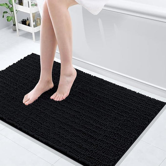 Arotive Luxury Chenille Bathroom Rug Mat, Extra Soft Thick Absorbent Shaggy Bath Rugs, Non-Slip Machine Wash Dry, Plush Bath Mats for Bathroom, Shower and Tub, 40x24, Black - ModernBath
