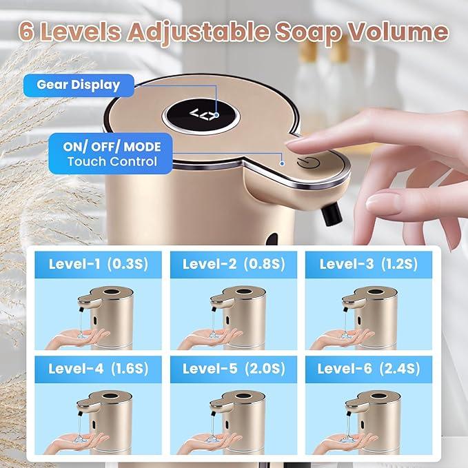 Automatic Soap Dispenser, Touchless Liquid Soap Dispensers, USB Rechargeable, 6-Level Adjustable Volume Control, 12.8oz/380ml, Wall Mount for Kitchen, Bathroom, Free Stickers (Champagne Gold) - ModernBath