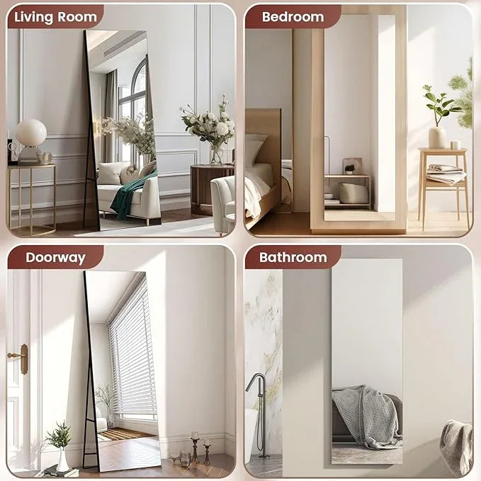 Kosmonia 65x24 Frameless Full Length Silver Coating Mirror w/Distortion Free, HD Reflection &Anti Desilvering, Tempered Glass & Shatter Proof Film Doubling Safety, Easy Setup w/Stand, Wall/Standing - ModernBath