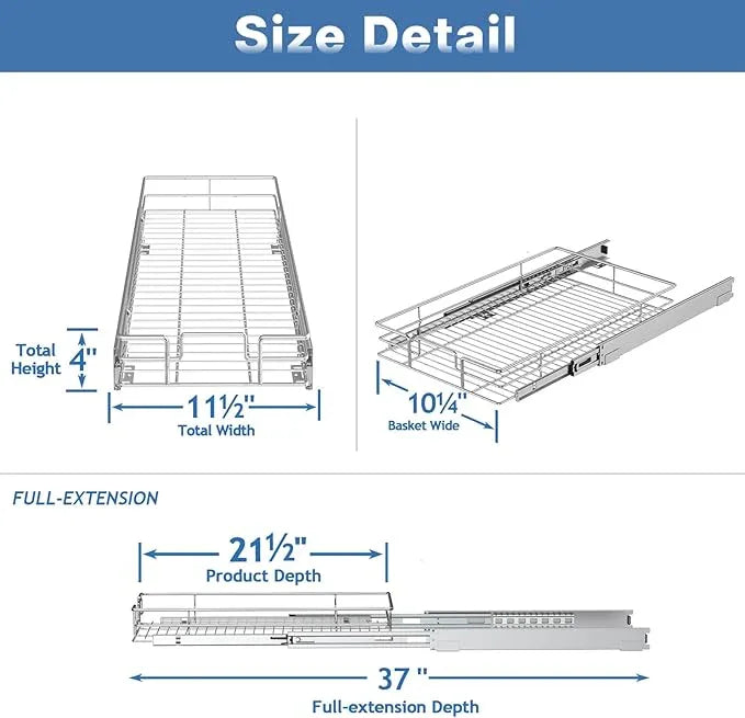 Pull Out Cabinet Organizer 11½" W x 21½" D, Heavy Duty Cabinet Pull Out Shelves, Slide Out Drawers Organization for Kitchen Cabinets Bathroom - ModernBath