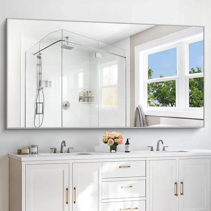 COFENY 36x72inch Bathroom Mirror, Silver Rectangle Mirror with Thin Metal Frame, Large Rectangular Wall Mirrors for Bathroom, Living Roomm, Hair Salon, Big Farmehouse Mirror Hang Horizontal/Vertical - ModernBath