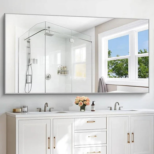 COFENY 36x72inch Bathroom Mirror, Silver Rectangle Mirror with Thin Metal Frame, Large Rectangular Wall Mirrors for Bathroom, Living Roomm, Hair Salon, Big Farmehouse Mirror Hang Horizontal/Vertical - ModernBath