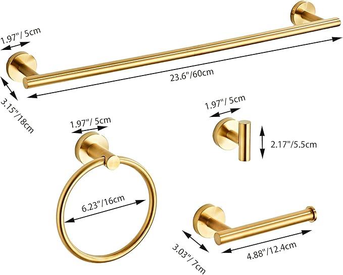 Brushed Gold Bathroom Hardware Set 10 Piece with Towel Racks for Bathroom, SUS304 Stainless Steel Bath Towel Bar Set, 24 Inch Wall Mounted Accessories Kit… - ModernBath