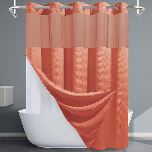 EUTXL Coral Hotel Shower Curtain with Detachable Liner - 230GSM Waffle Textured,Hotel Grade,Spa Like Bath Curtain,71W x 74H - ModernBath