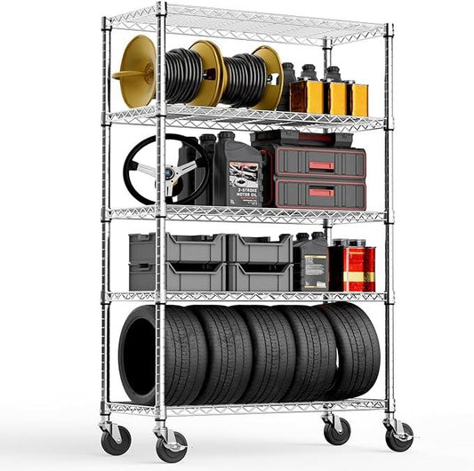 5-Shelf Storage Shelves,Wire Shelving Heavy Duty Metal Storage Shelving Unit Adjustable Garage Shelving Rack Pantry Kitchen (Chrome, 5 Tier,17.7" D x 47.2" W x 76.7" H) - ModernBath