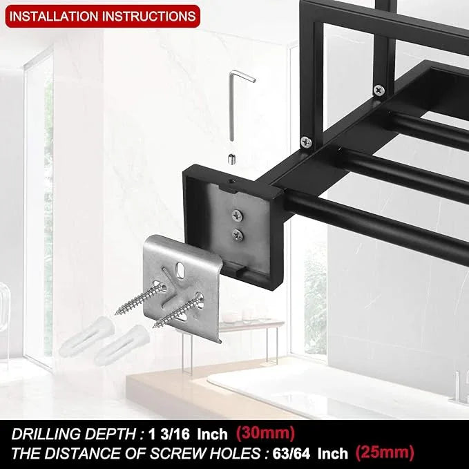 KOKOSIRI Matte Black Towel Rack 24'' Bathroom Towel Shelf with Double Towel Bars SUS304 Stainless Steel Wall Mounted, B6003BK - ModernBath