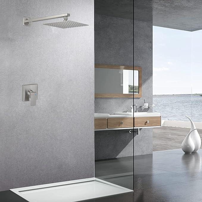 JingGang Brushed Nickel Shower Faucet Set Bathroom Luxury Rainfall Shower System with Rain Shower Head Single Function Shower Trim Kit with Rough-in Valve - ModernBath