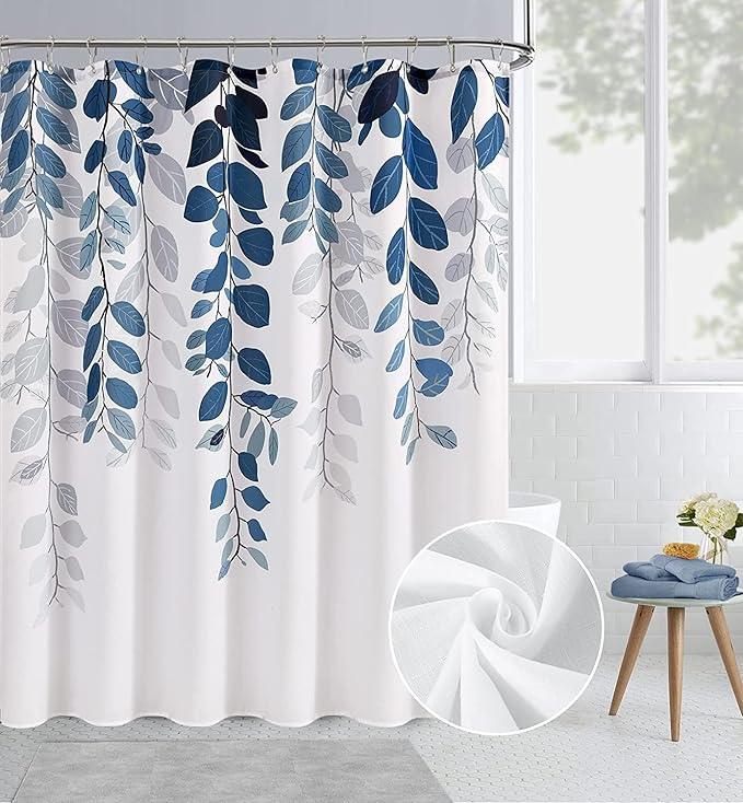 BOODII Extra Long Blue Eucalyptus Shower Curtains for Bathroom Floral Watercolor Leaves Spring Shower Curtain Vine Botanical Natural Navy Bath Curtain Bathroom Decor 72x90 - ModernBath