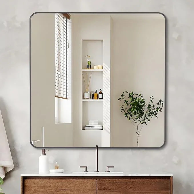 DESBING 36" x 36"Bathroom Mirror, Matte Black Wall Mirror with Metal Frame, Decorative Rectangular Vanity Mirror for Bedroom Bathroom Living Room Entryway (Horizontal/Vertical) - ModernBath