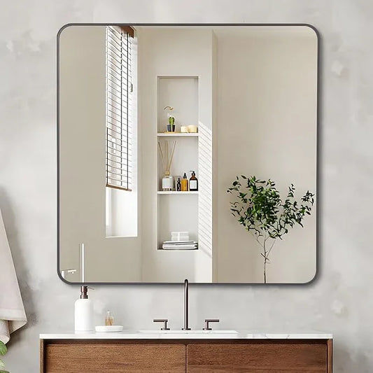 DESBING 36" x 36"Bathroom Mirror, Matte Black Wall Mirror with Metal Frame, Decorative Rectangular Vanity Mirror for Bedroom Bathroom Living Room Entryway (Horizontal/Vertical) - ModernBath