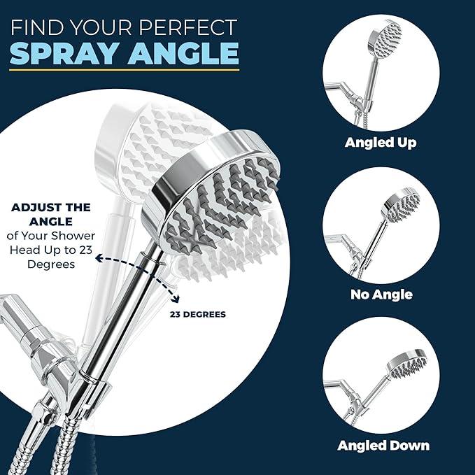 HammerHead Showers® Solid Metal Handheld Shower Head Holder - Chrome - Adjustable Shower Wand Holder with Wall Hook Bracket and Pivot Ball - Hand Held Shower Head Holder - Shower Hose Holder - ModernBath