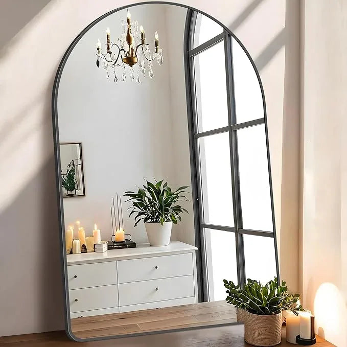 FORBATH Arched Mirror 30x48 Inch, Black Arched Bathroom Mirror Wall Mounted Modern Black Aluminum Frame Decor Large Dresser Mirror for Bedroom Living Room Entryway, Hanging or Leaning Against Wall - ModernBath