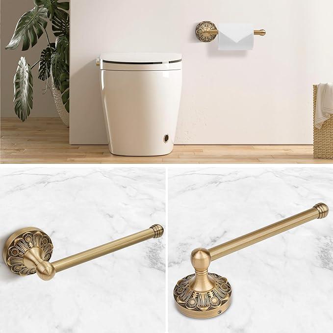 Brass Bathroom Accessory Set, Antique Brass Toilet Paper Holder Towel Ring Hook, Towel Hook Robe Toilet Paper Roll Holder, Rustic Towel Rack Bar Hardware Set Farmhouse Wall Mounted(4 Pieces) - ModernBath