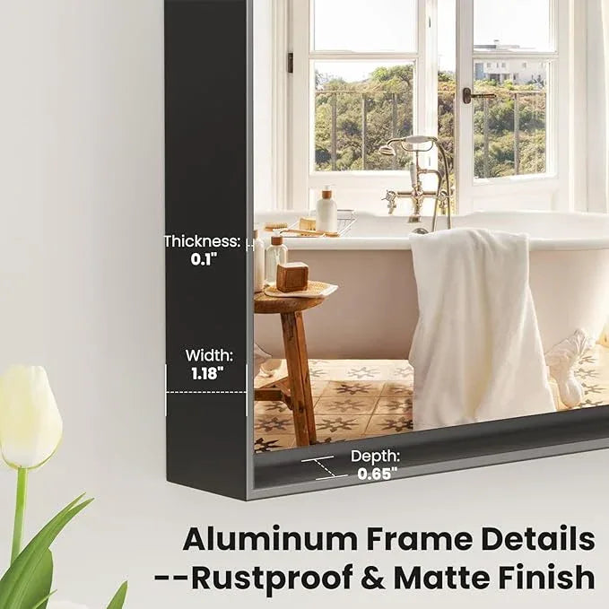 LOAAO Black Bathroom Mirror 30"X36" for Wall, Rectangle Bathroom Vanity Mirror, Tempered Glass, Hangs Vertically or Horizontally, Easy to Install, Modern Design - ModernBath