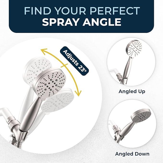 HammerHead Showers® Solid Metal 3-Spray Handheld Shower Head with Long Hose and Holder - BRUSHED NICKEL - 2.5 GPM High Pressure Shower Head with Handheld Sprayer - WIDE, MASSAGE, and MIST Sprays - ModernBath