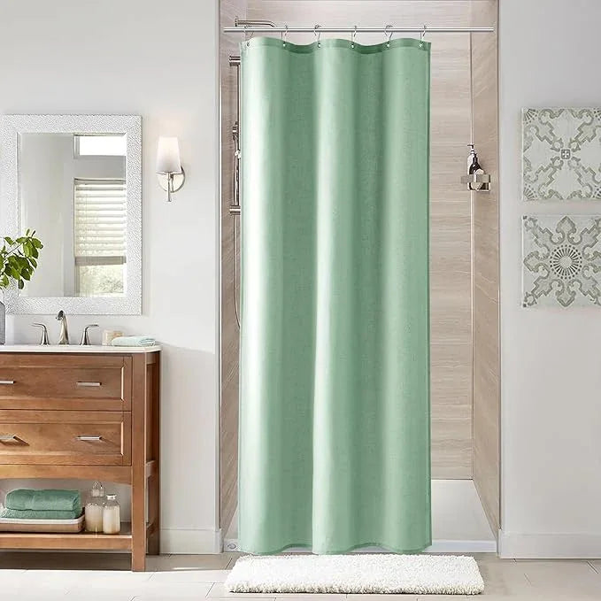 Naturoom Aqua Green 36 Inch Shower Curtain - Stall Narrow Half Linen Ultra Thick Fabric Shower Curtain Set with Hooks, Boho Farmhouse Rustic RV Camper Bath Curtains for Bathroom, 36x72 - ModernBath