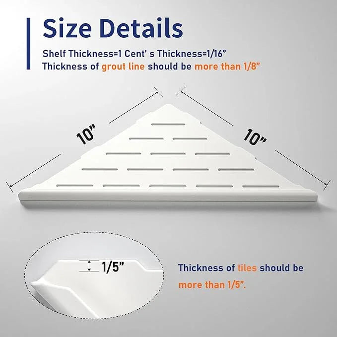 Corner Shower Shelf, 304 Stainless Steel with Slot Design for Bathroom Storage, Grout in Shelf for Tiled Wall (White, 10"-2 Pack) - ModernBath