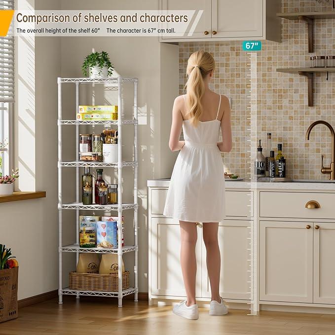 Small 6 tire Shelves Storage Wire Shelving Unit Metal Shelf Adjustable Organizers Storage Shelving for Bathroom Laundry Room Kitchen Pantry10”D x 16”W x 60”H White - ModernBath