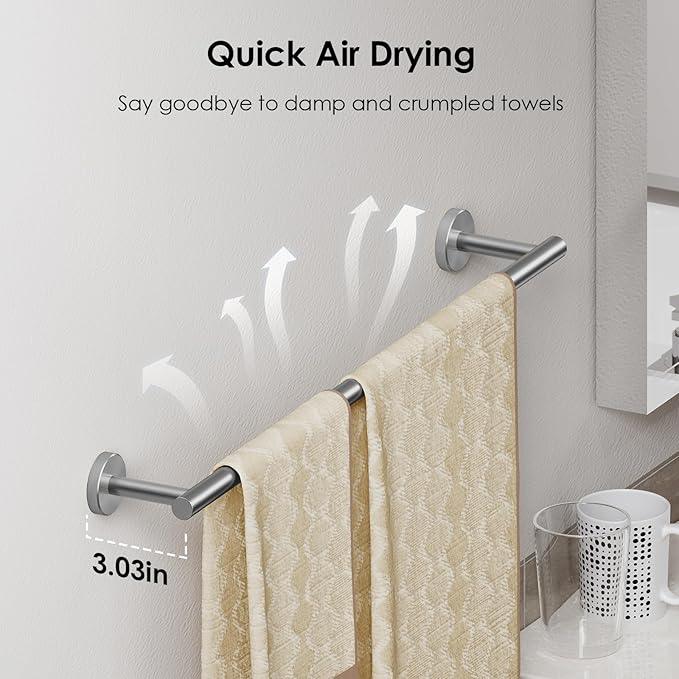 FORIOUS Bathroom Hardware Accessories Set, SUS304 Stainless Steel 24 Inch Towel Bar Set, Modern Towel Racks Holder for Bathroom Wall Mounted, 4 Pieces, Brushed Nickel - ModernBath