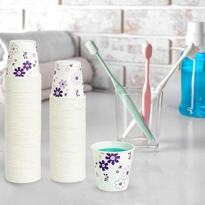[600 Pack] 3oz Disposable Bathroom Cups, Paper Mouthwash Cups, Cold Disposable Drinking Cup for Party, Picnic, BBQ, Travel, and Event, Purple Floral - ModernBath