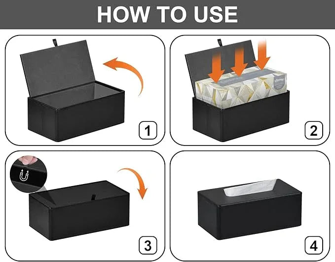 GOLRANLYE Tissue Box Cover Rectangular 9.8"(L) x 5.3"(W) x 4.3"(H) Refined Modern PU Leather Facial Tissue Dispenser Box Holder for Dresser Bathroom Decorative (Black) - ModernBath