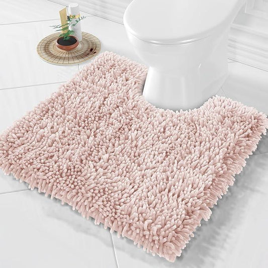 Yimobra Toilet Rugs U Shaped Washable, Extra Thick Soft Absorbent Chenille Contour Bathroom Rugs for Toilet 24x24 Inch, Quick Dry Non Slip Toilet Mat for Bath Floor, Pink - ModernBath