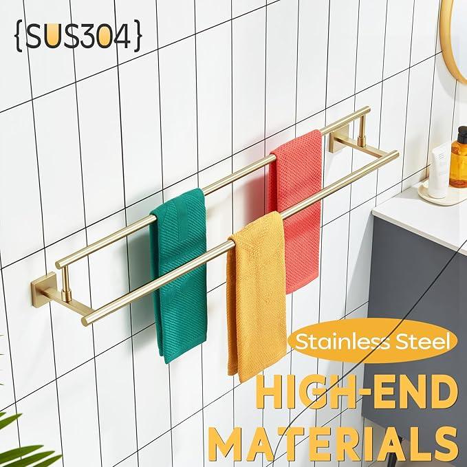KOKOSIRI Bath Towel Bars 36-Inch Double Towel Rails Overlength Bathroom Racks for Cabinet Kitchen Brushed Gold Stainless Steel B5009BG-L36 - ModernBath