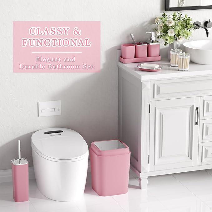 XLHOMO Bathroom Accessory Set–Bathroom Sets with Shower Curtain and Rugs, Non Slip Bathroom Rugs Super Absorbent, Pink Ombre Waterproof Shower Curtain with Hooks, Pink Bathroom Sets Complete for Home - ModernBath