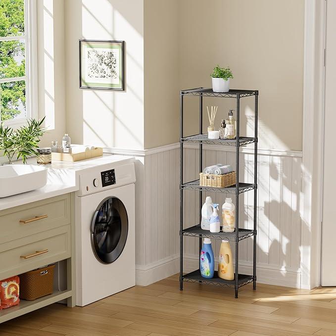 SINGAYE Metal Shelves Wire Shelving：Storage Rack Standing Units Shelf for Kitchen Laundry Bathroom Closet Organizers Pantry Narrow Mesh Adjustable 10" D x 16" W x 55" H Black | Shelf, Adjustable, Rack, for Kitchen, for Closet, for Laundry - ModernBath