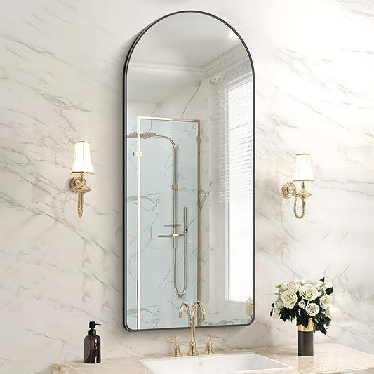 FORBATH Large Arched Wall Mirror 48x20 Inch, Black Arch Bathroom Mirror with Aluminum Frame, Arched Mirror for Dresser, Fireplace,Entryway,Home Decor,Hanging or Leaning Against Wall - ModernBath