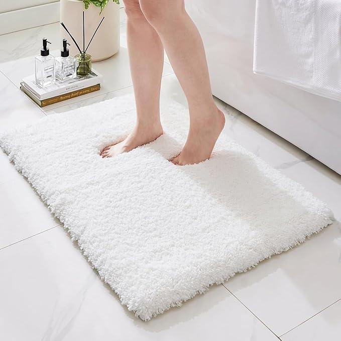 Ruggnovea Bathroom Rugs Non Slip Washable 32x20, Ultra Soft Thick Shaggy Absorbent Bath Mats, High Density Foam Latex Non Slip Backing Bath Rugs, Microfiber Bath Mats for Bathroom Floor&Sink,White - ModernBath