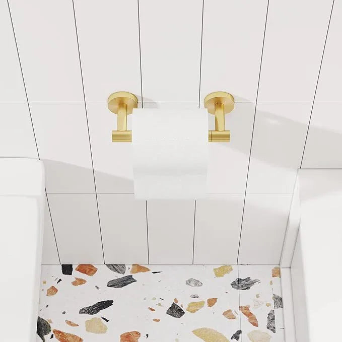 Gold Toilet Paper Holder SUS304 Stainless Steel Double Post Pivoting Toilet Paper Roll Holder Wall Mounted Toilet Tissue Holder for Commercial Bathroom RV Brushed Brass Finish - ModernBath