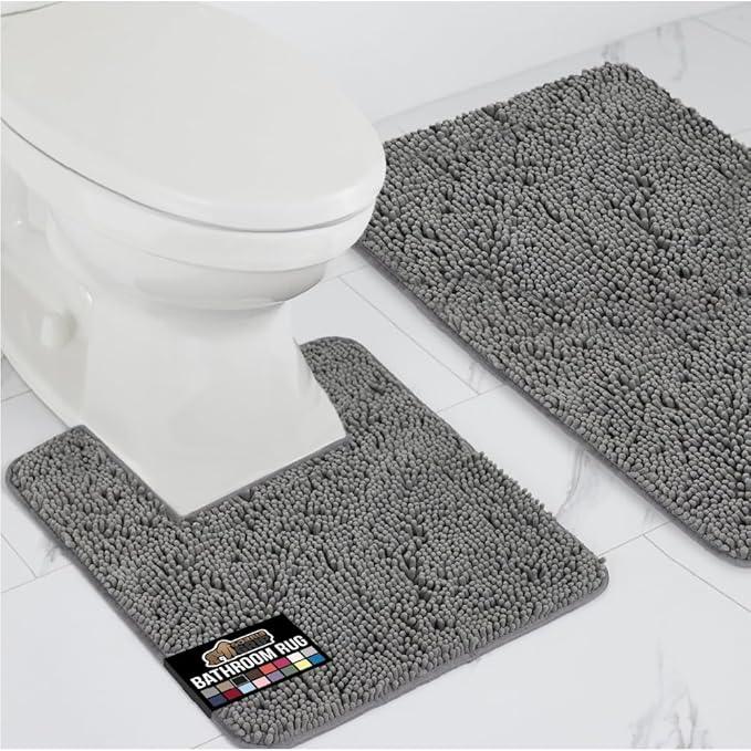 GORILLA GRIP Bathroom Rug Sets, Soft Chenille 2 Piece Area Rugs Set, Toilet Base Mat and 30x20 Carpet, Absorbent Microfiber Washable Mats Dry Quickly, Home Décor and Bath Room Accessories, Grey - ModernBath