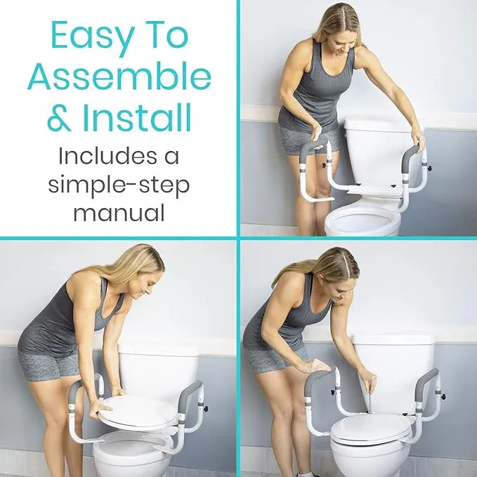 Vive Toilet Safety Rail - Adjustable Grab Bar - Compact Support Frame with Handrail for Bathroom Toilet Seat - Easy Installation for Handicap Senior Bariatrics, Elderly Balance - Padded Hand Armrest - ModernBath