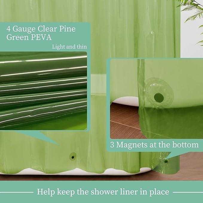 Mrs Awesome Clear Green Shower Curtain Liner with 3 Magnets, 72x72 Premium Flexible Sturdy Plastic Shower Curtain for Bathroom Waterproof, Clear Green - ModernBath