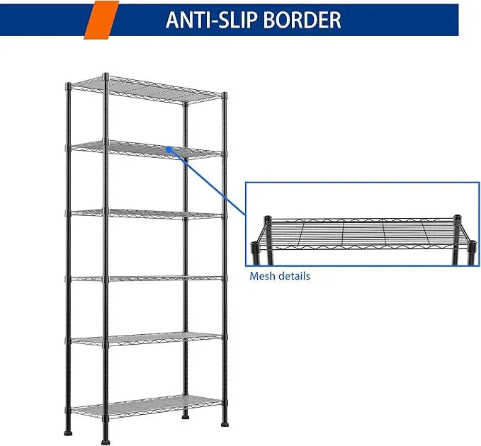REGILLER 6-Wire Shelving Metal Storage Rack Adjustable Shelves,Standing Storage Shelf Units for Laundry Bathroom Kitchen Pantry Closet(Black,14.1" D x 30" W x 80" H) - ModernBath