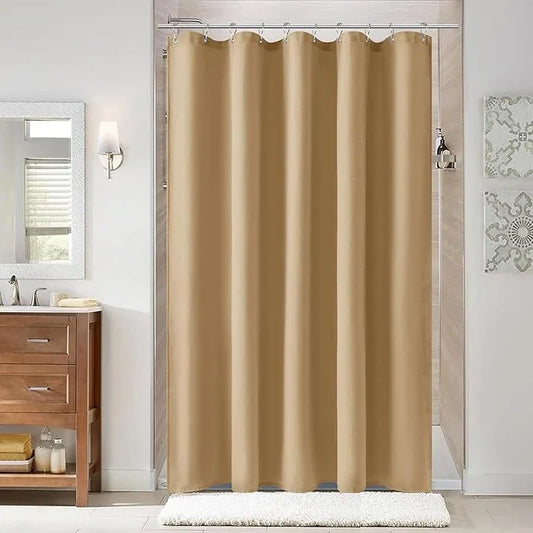 Naturoom Gold Yellow 54 Inch Shower Curtain - Stall Narrow Half Linen Ultra Thick Fabric Shower Curtain Set with Hooks, Boho Farmhouse Rustic RV Camper Bath Curtains for Bathroom, 54x78 - ModernBath