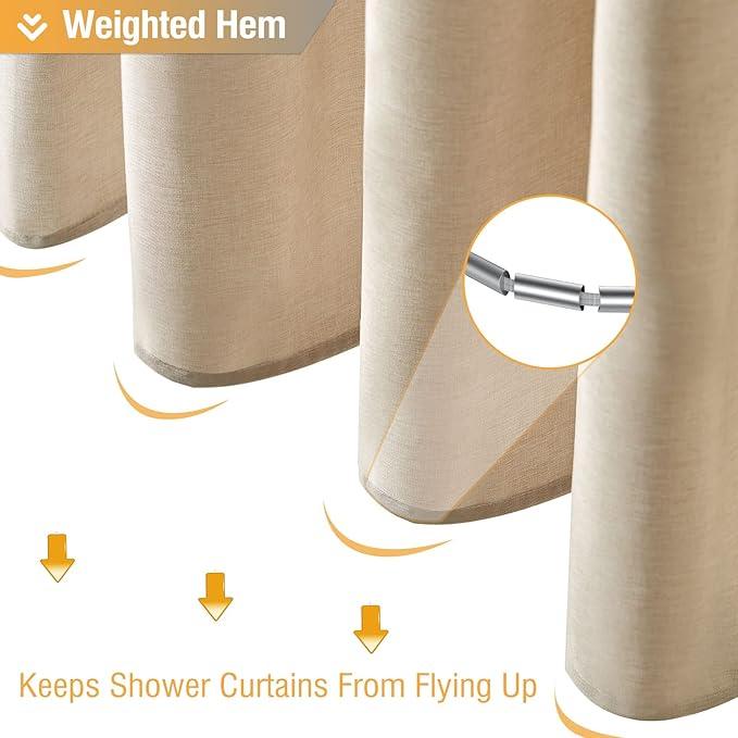 BTTN Fabric Shower Curtain, Linen Textured Heavy Duty Polyester Cloth Shower Curtain Set with 12 Plastic Hooks, Hotel Luxury Waterproof Decorative Shower Curtains for Bathroom - 72"x72" - Beige/Cream - ModernBath