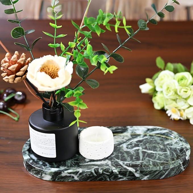 SWRONP Marble Tray for Kitchen Counter,Stone Tray for Bathroom Countertop,Dresser Vanity Decor Tray,Storage Trays for Perfumes,Candles,Jewelry (Dark Green) - ModernBath
