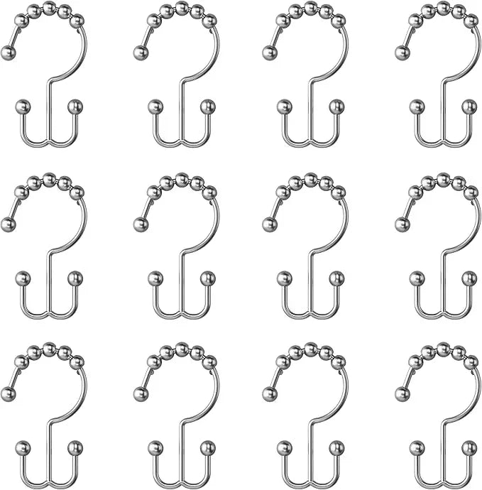 Maytex Shower Curtain Hooks, Shower Curtain Rings, Rust-Resistant Decorative Double Roller Glide Shower Hooks, Shower Rings for Bathroom Shower Rods, Curtains, Liners, Set of 12, Brushed Nickel - ModernBath