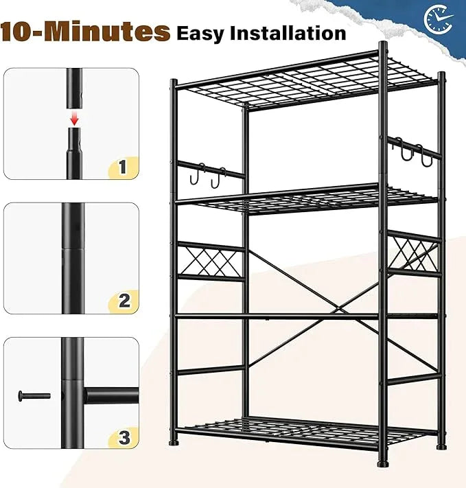 Storage Shelves 4-Tier Large Capacity Metal Shelving with Hooks, Heavy Duty Garage Shelving Unit with Leveling Feet, Stable Metal Shelves for Pantry, Kitchen and Closet,36" W x 12" D x 60" H, Black - ModernBath